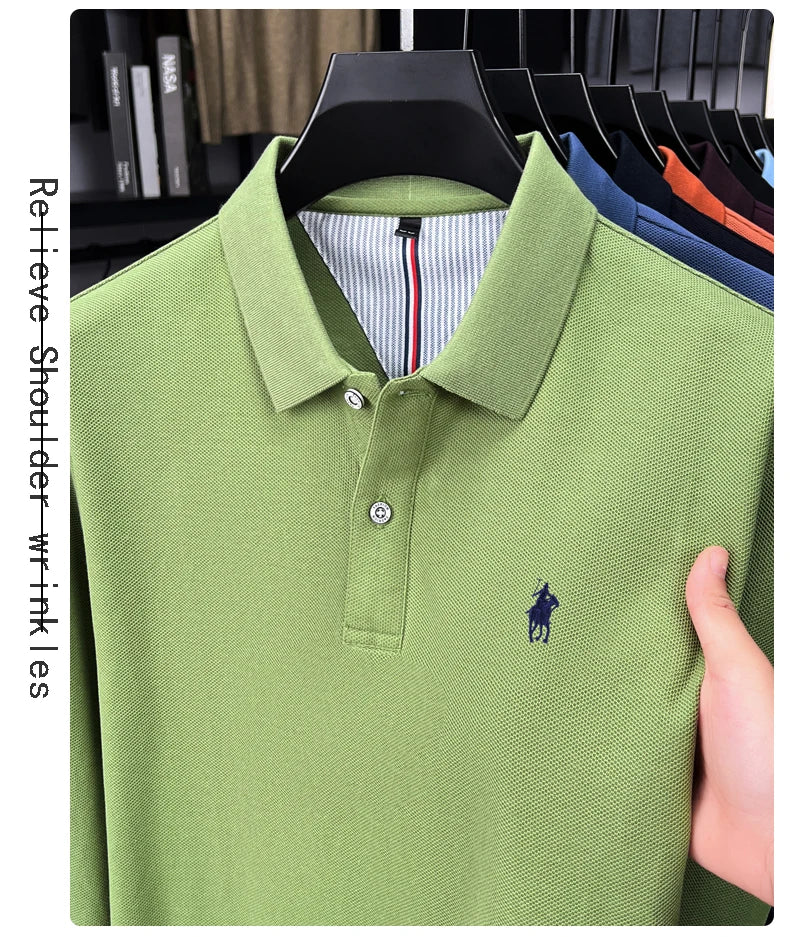 100% cotton high-end brand long sleeve polo shirt new Paul pony embroidery luxury comfort men's business leisure lapel T-shirt