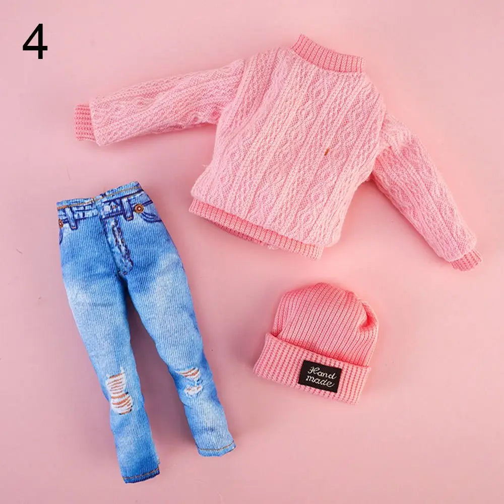 Doll Casual Clothes Hats Winter Wear Sweaters Pants Handmade Girl Doll Wearing Set For 1/6 Doll Clothes Accessories DIY Gift
