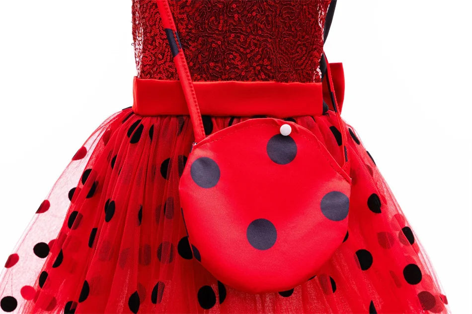 Children Ladybug Cosplay Costume Kid Marinette Halloween Outfit Christmas Fancy Party For Girl Red Dot Dress Suits Birthday Gift