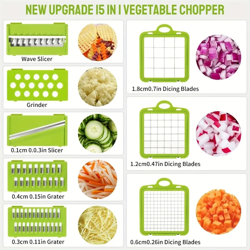 22 In 1 Multifunction Vegetable Chopper Mandoline Slicer Onion Dicer Food Grater With Drain Basket Container Kitchen Accessories