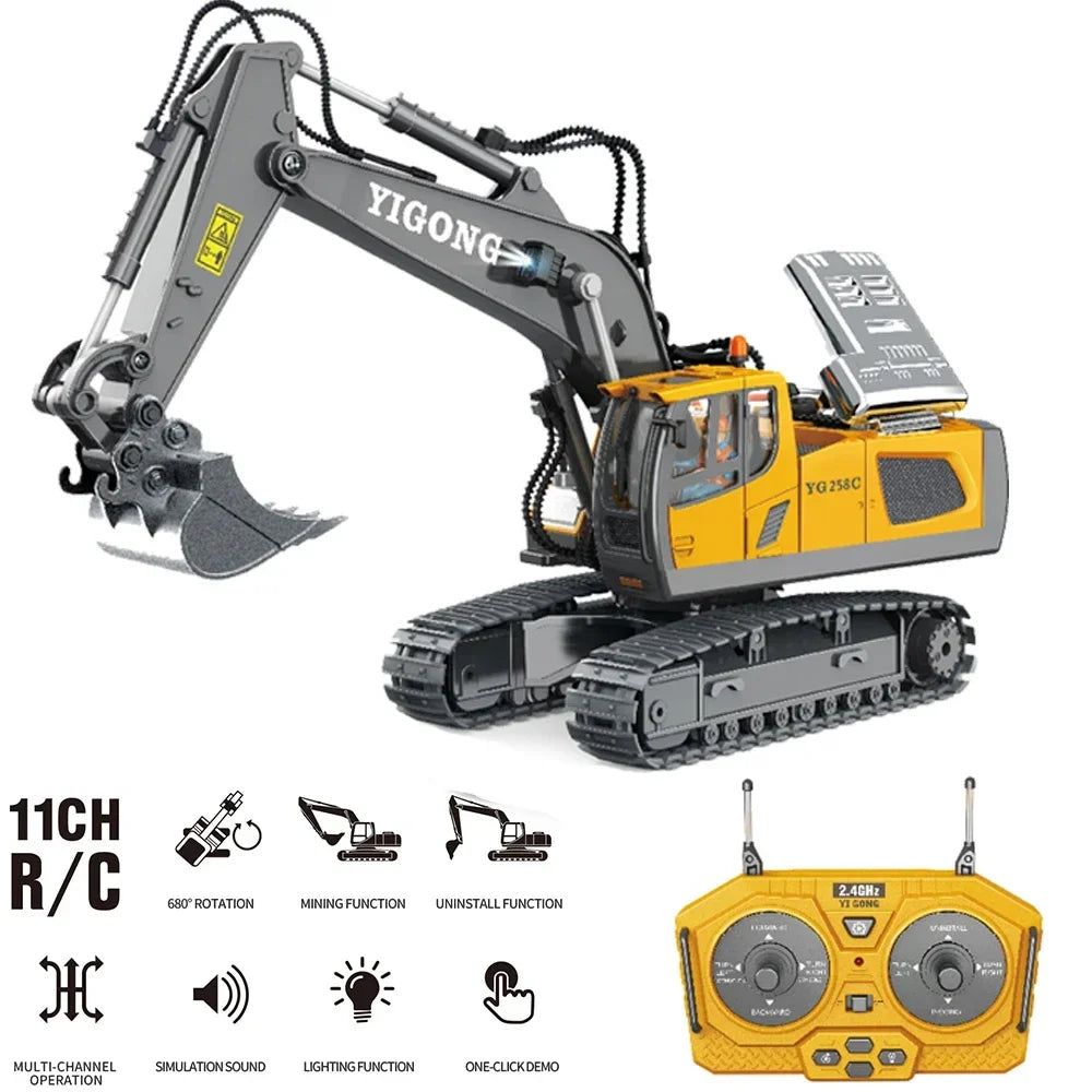 2.4G 11 Channels RC Excavator Dump Bulldozer Cart Trucks Bulldozer Alloy Vehicle  Remote Control Excavator Gift Toys for Boy