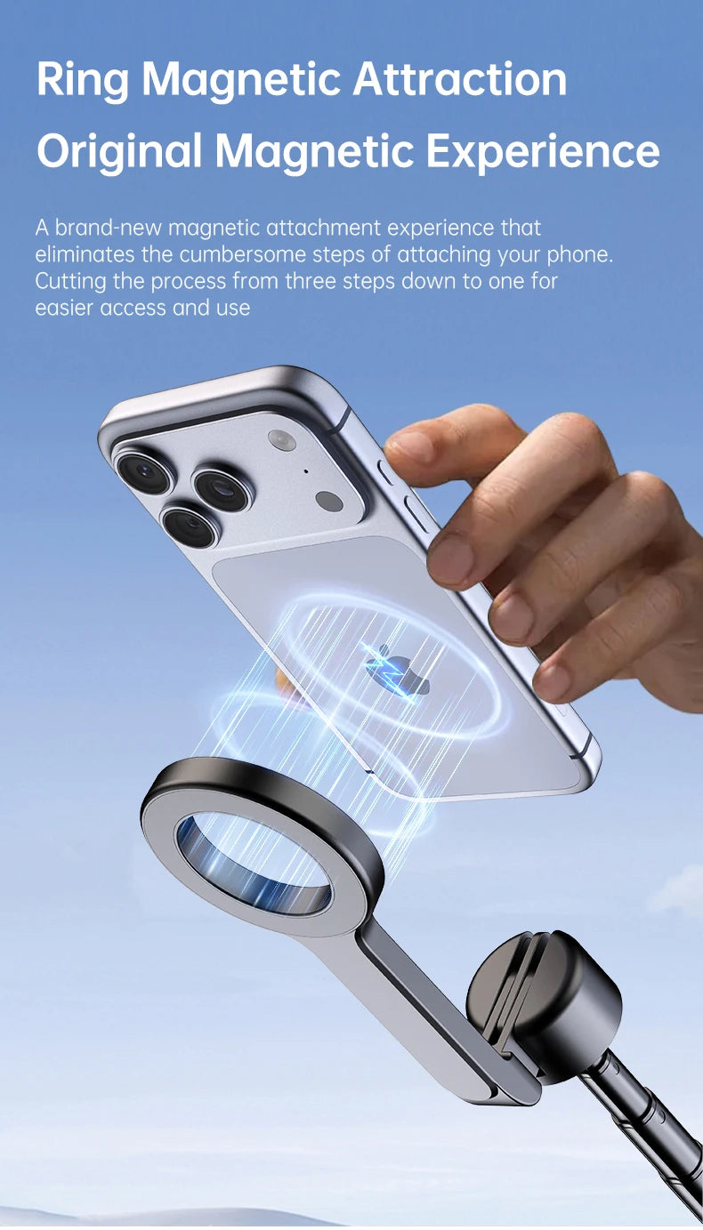 1.8m Extendable Double-sided Magnetic Phone Selfie Stick with Remote Auto-Open Tripod for iPhone 17/16/15 Live Streaming Vlog