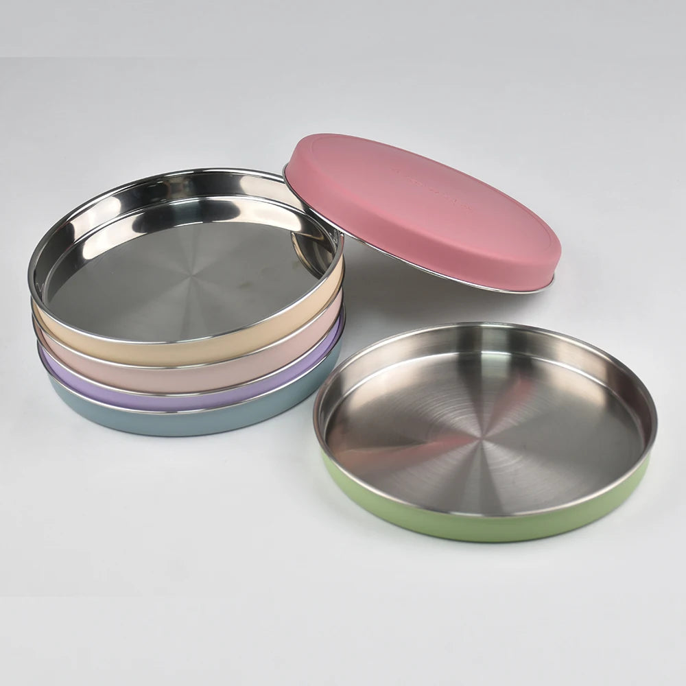 Big Baby Feeding Plate Silicone Stainless Steel Boy Girl Tableware Cute Plain