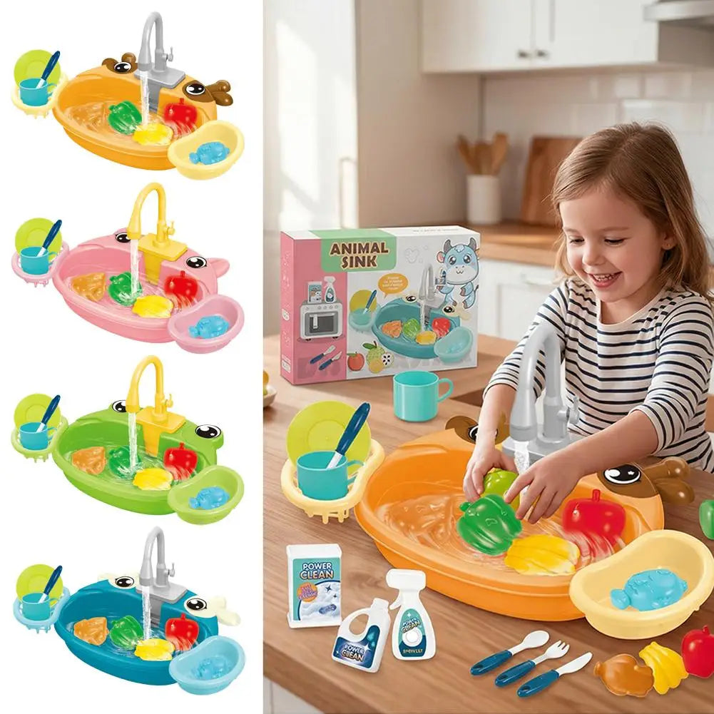 Kids Kitchen Sink Toys Electric Dishwasher Playing Toy with Running Water Pretend Play Food Fishing Toy Role Playing Girls Gift