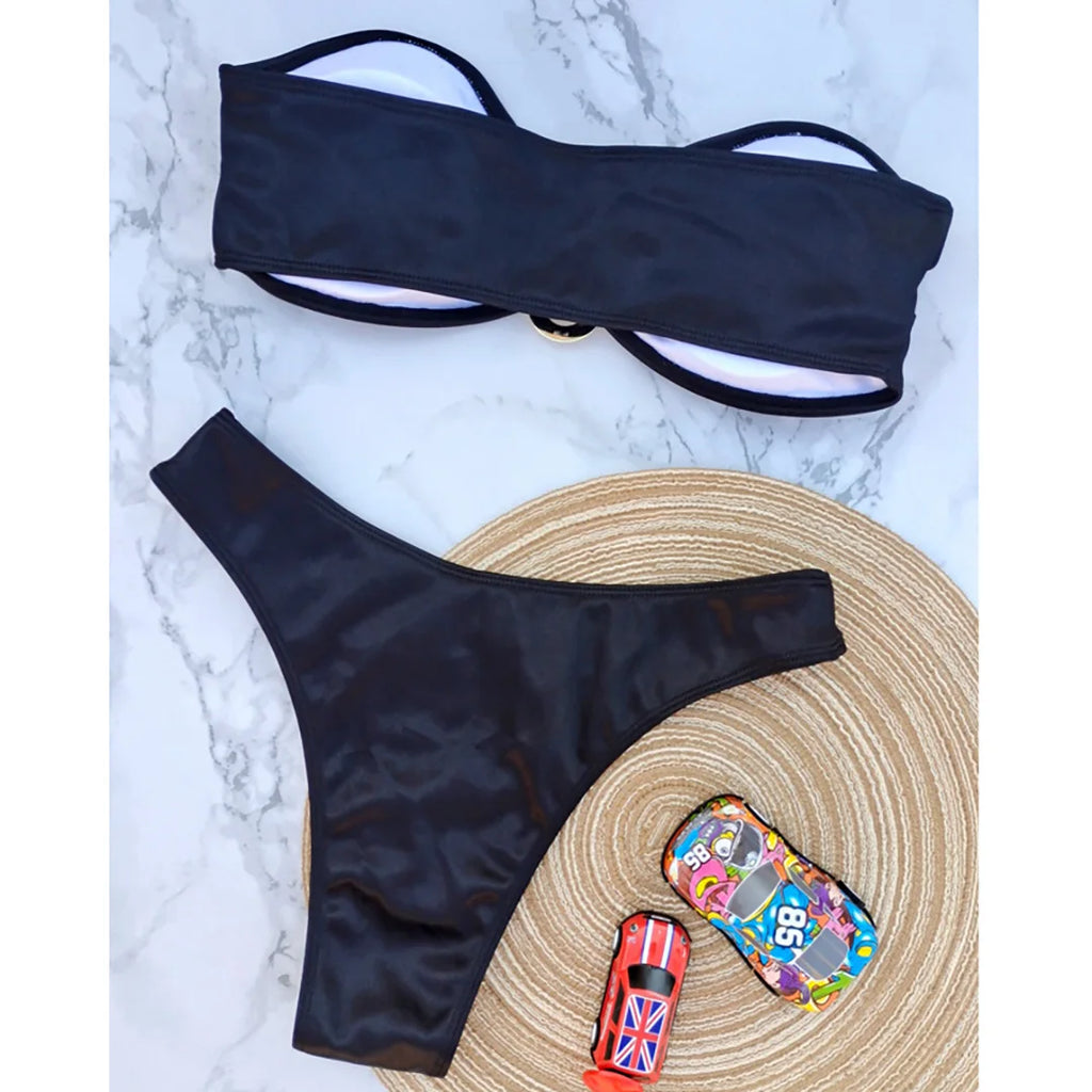 New Sexy Bandeau Strapless Bikini Female Swimsuit Women Swimwear Two-pieces Bikini set Padded Bather Bathing Suit Swim V4647D