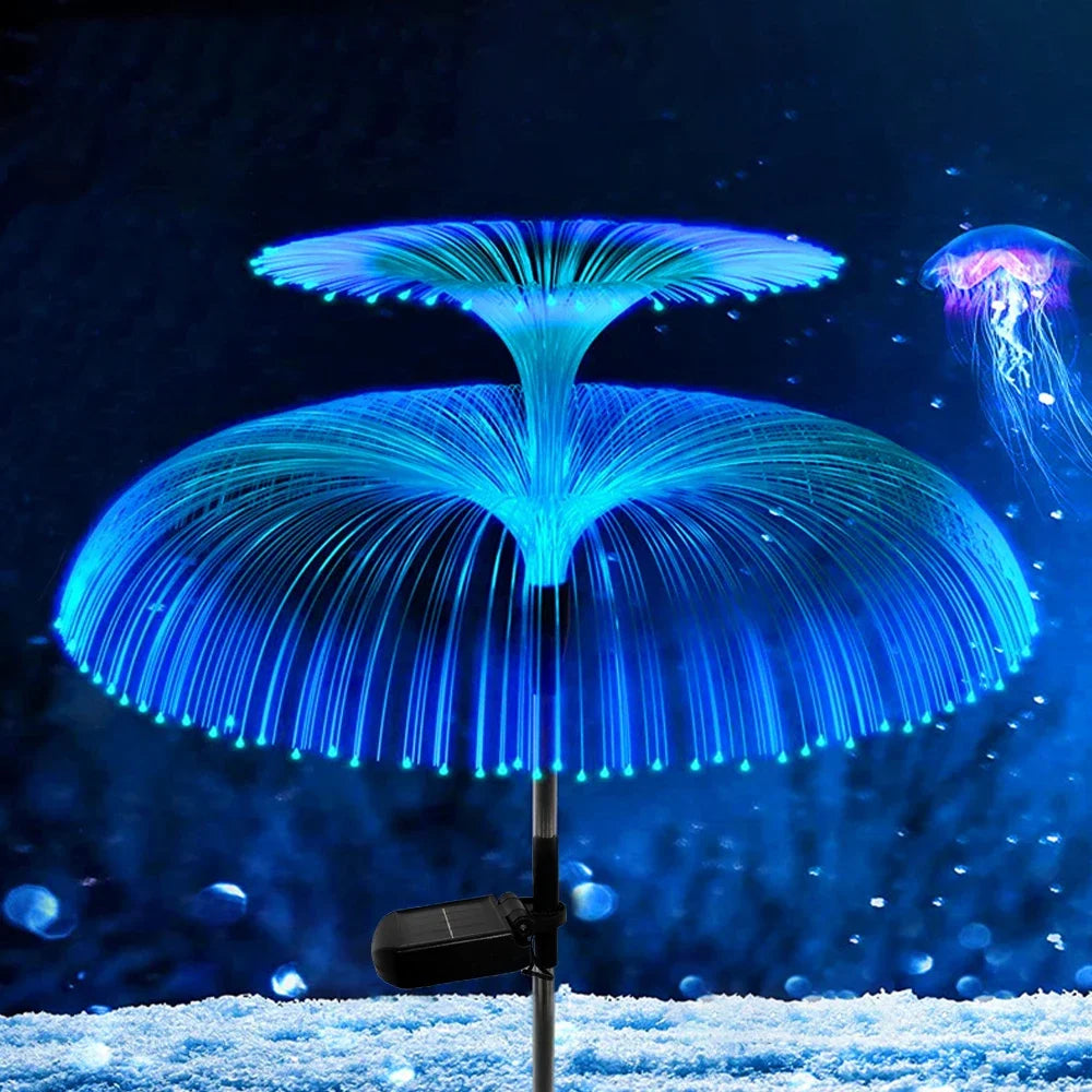 1PC Solar Garden Lights, Waterproof Double-Layer Jellyfish Solar Lights for Outside, 7 Color Changing Solar Jellyfish Lights
