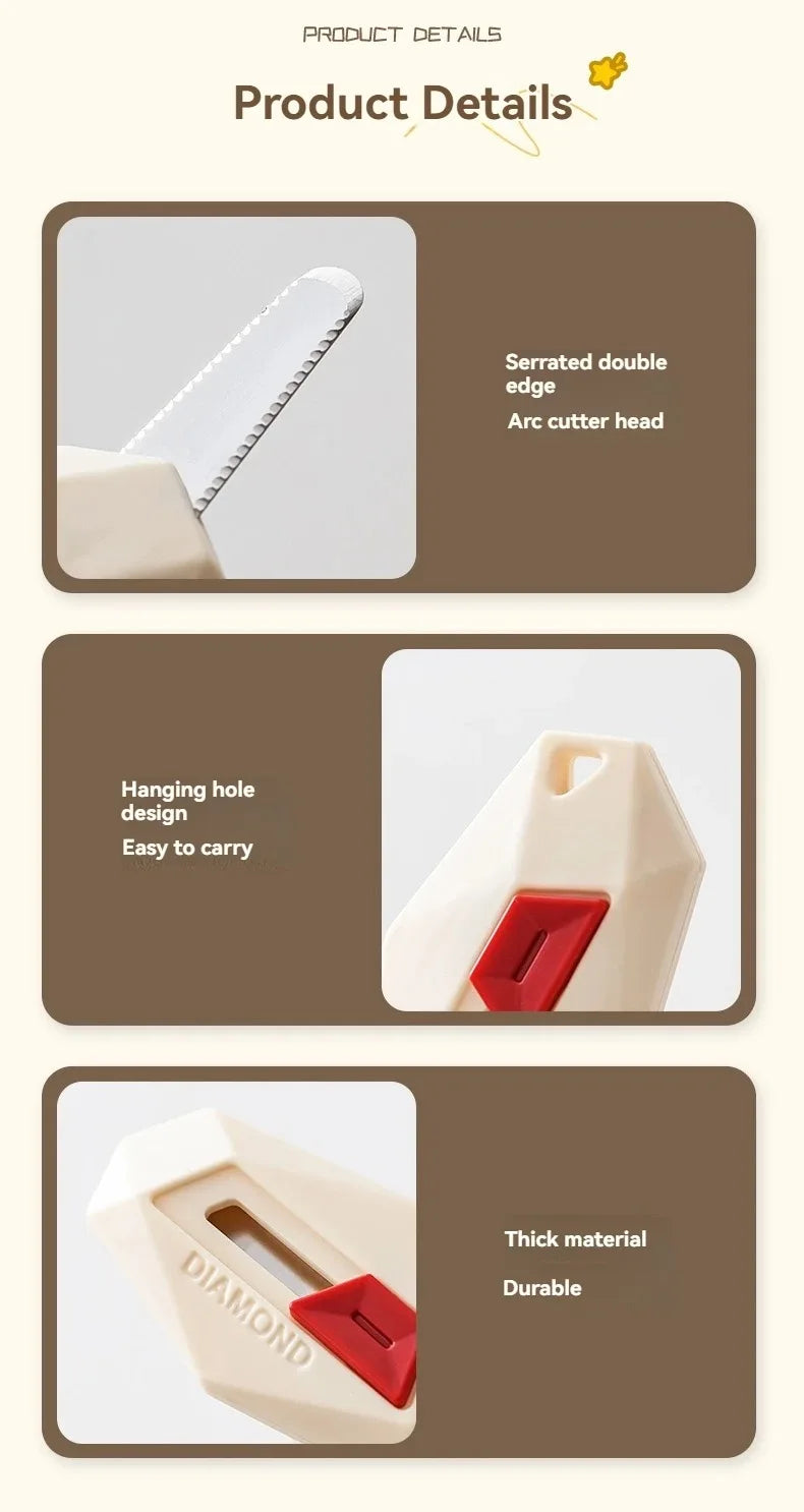 Diamond Design Unbox Knife Safety Round Head Cutter Magnetic Carton Box Cutter for Opening Package Letter Utility Knife
