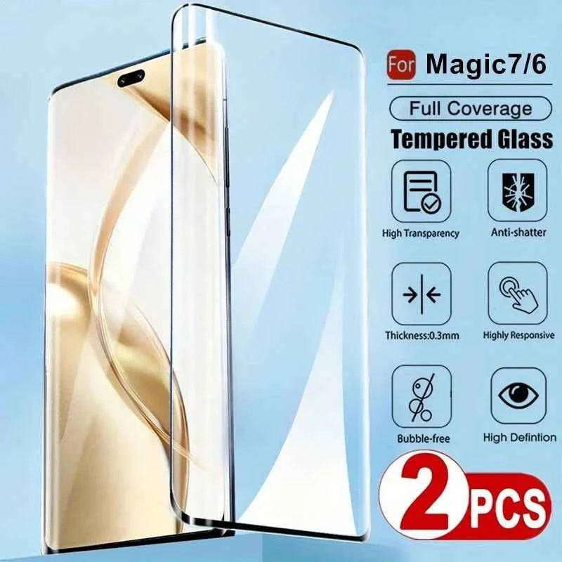 2Pcs 3D Full Coverage Tempered Glass For Honor Magic 7 6 5 Pro X9C X8a Screen Protectors For Honor 300 200 100 90 Pro Ultra HD
