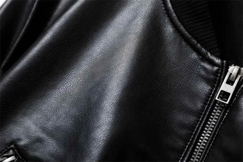 ZVRI Women's 2023 new vintage imitation leather bomber jacket coat top women's style