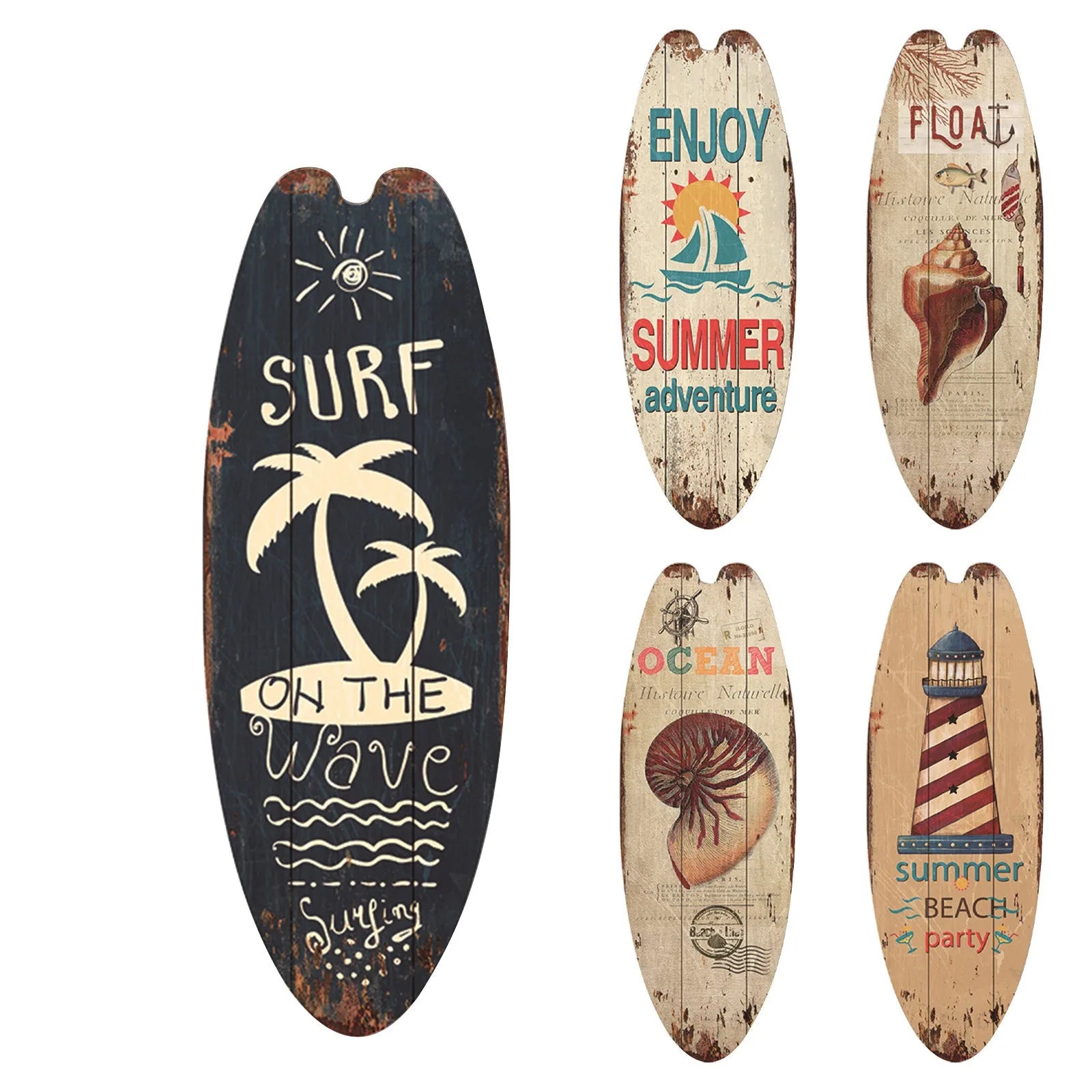 Beach Ocean Theme Surfboard Wooden Leisure Home Party Festival Hanging Decoration Bar Home Wall Retro Decor Wooden Print Sign