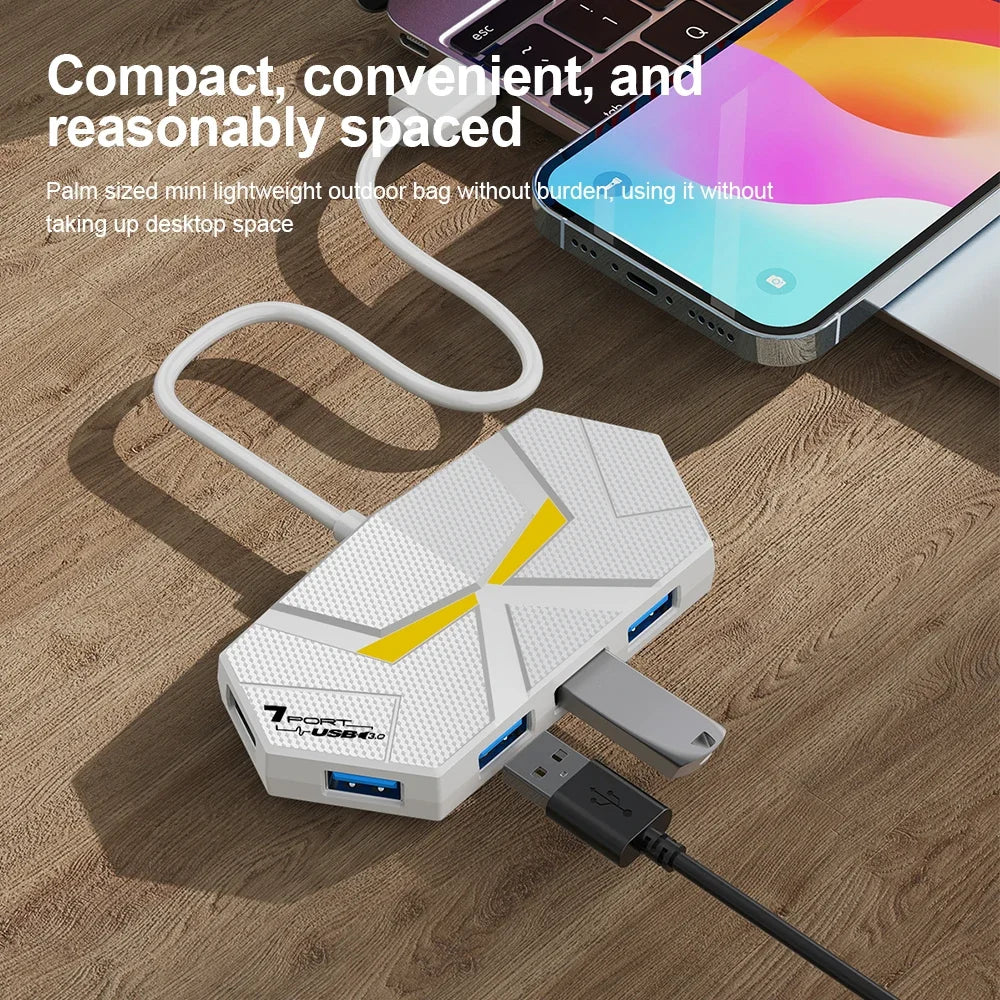 7-Port USB 3.0 Hub Type-C Dock – 5Gbps High-Speed Data