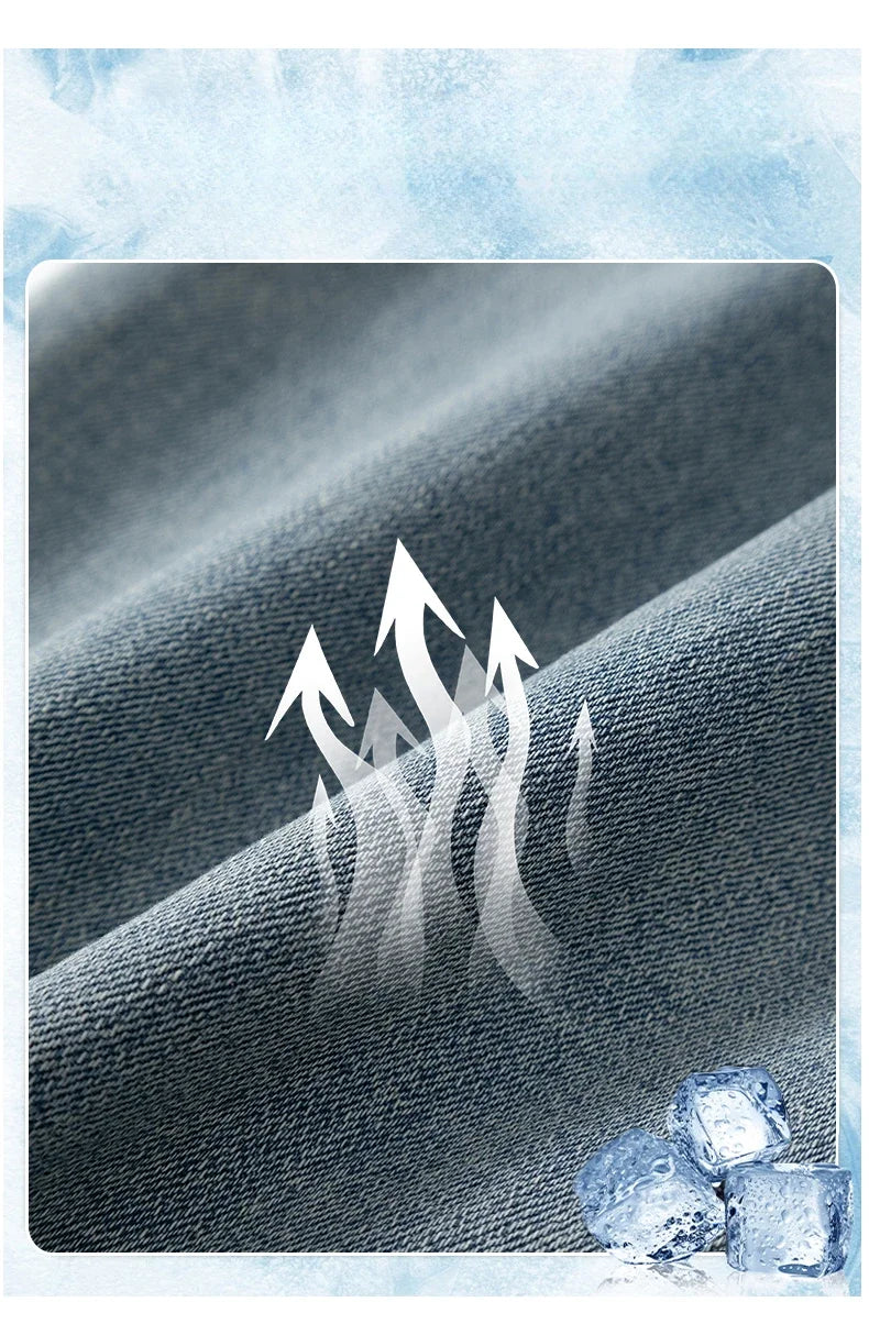 Men's Summer Thin Comfortable Jeans, Fashionable and Breathable Business Straight Pants, Loose Retro Casual Denim Trousers