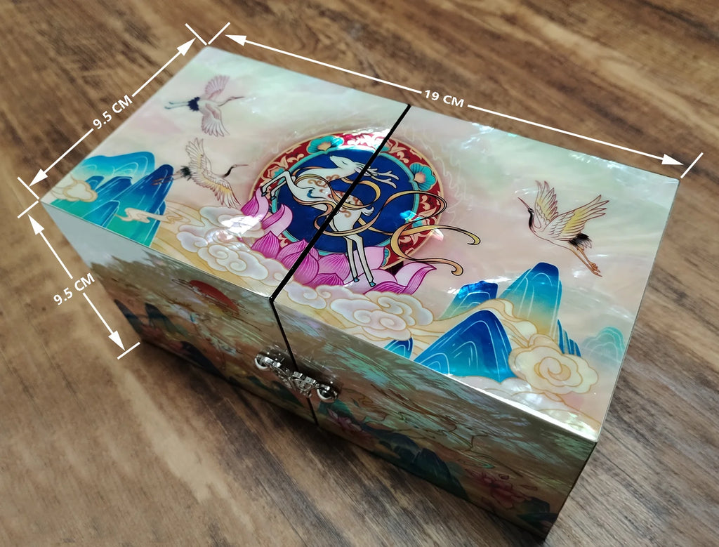 Mother of Pearl Travel Lacquer Wood Drawer Jewelry Ring Earrings Chest Box Case Sea Shell Inlaid Wooden Cube Jewelry Organizer