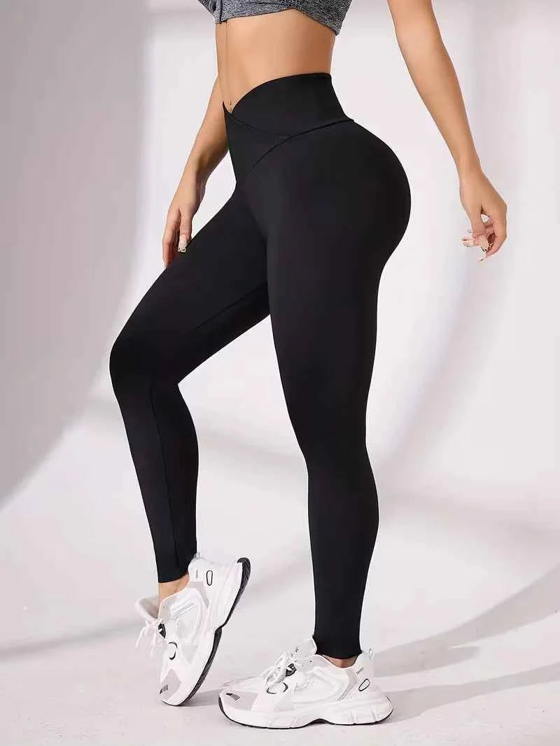 Solid Color Front Cross Waist Sports Pants Elastic Breathable Yoga Pants Suitable For Gym Exercise And Daily Wear Plus Size Pant