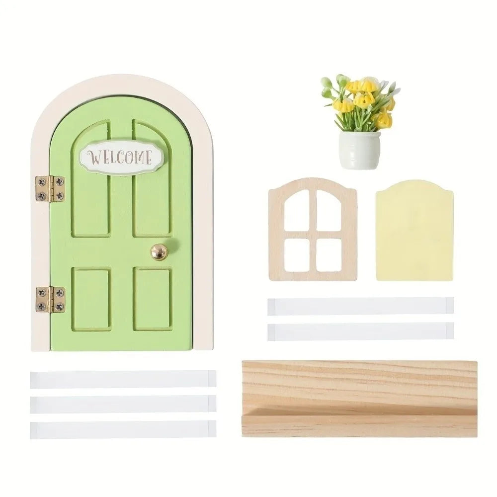Glows in The Dark Window Dollhouse Home Decorations Mini Creative Fairy Elf Door Funny Wooden Mouse Hole Nursery Decor