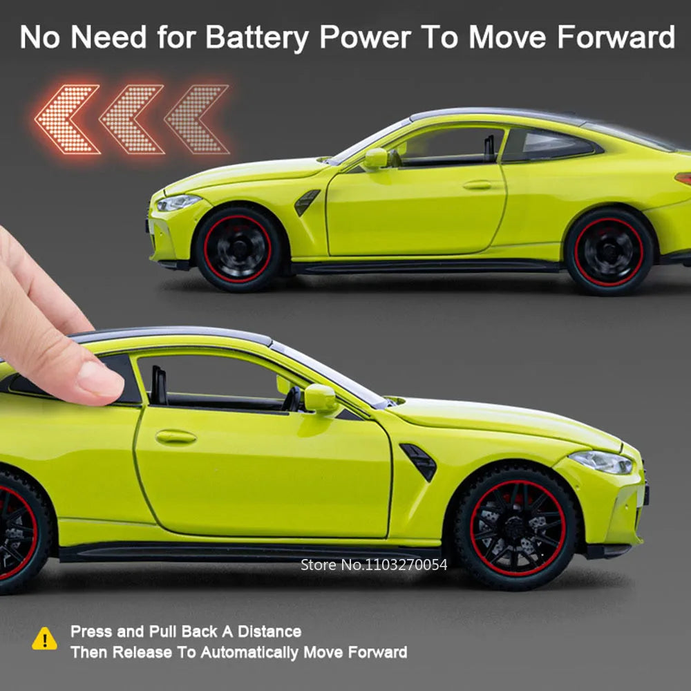 1:32 M4 M8 Miniature Car Alloy Diecast Model Toys 4 Doors Opened Rubber Tires Sound Light Pull Back Vehices Home Decor Ornaments