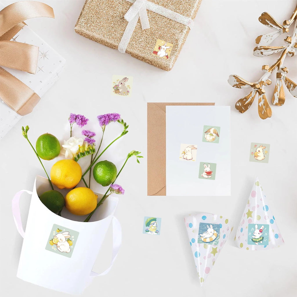 500PCS Cartoon Cute Rabbit Sticker, Teacher Reward Praise Roll Sticker Labels, Envelope Seal Tag Handmade Notebook Phone Sticker