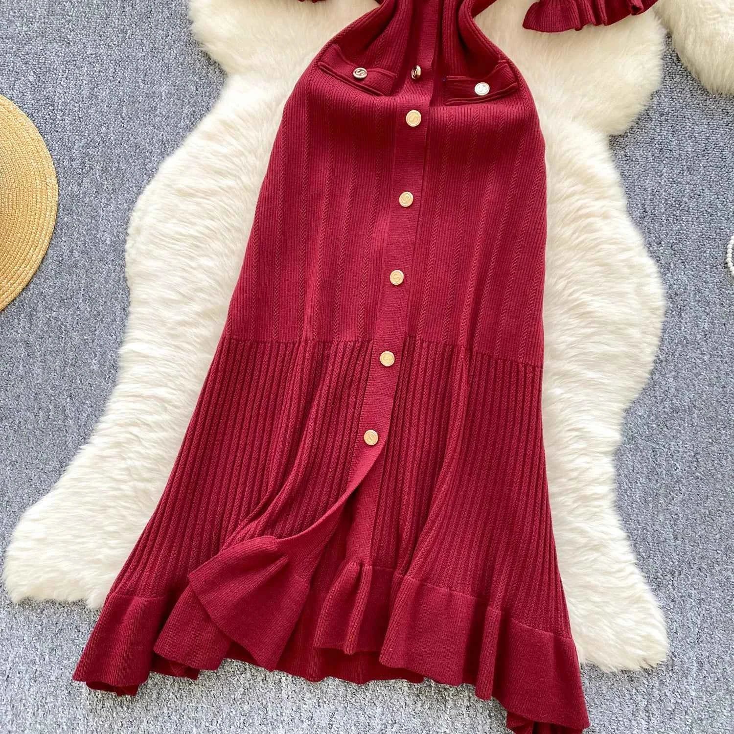 SINGREINY Summer OL Knit Dress 2025 Women V Neck Button Design Slim Mermaid Sundress Fashion Elastic Solid Bohemian Long Dress