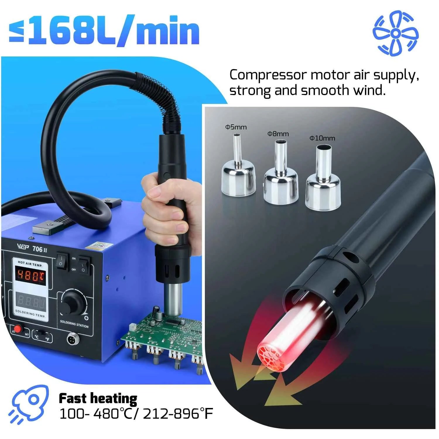 WEP 706-II T12 Soldering Station With Hot Air Gun Air Pump Welding Iron  2-in-1 Desoldering Reowrk Station PCB SMD Repair Tool