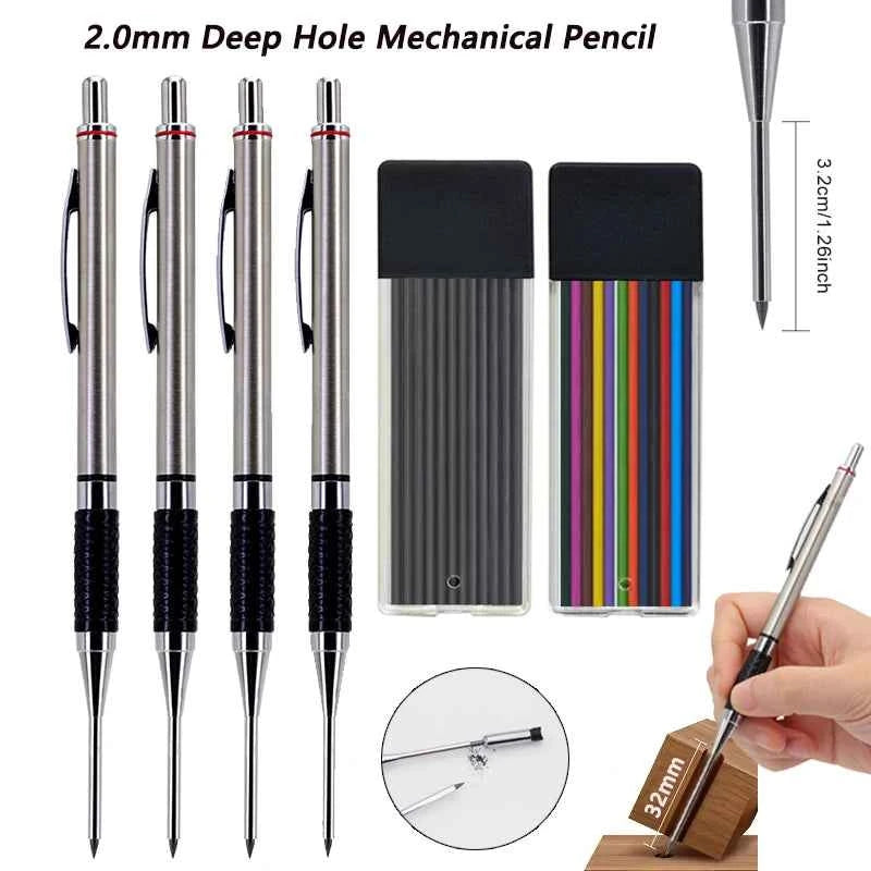 New Deep Hole Woodworking Mechanical Pencil, 2.0mm Anti Slip Soft Set Grip Handle Automatic Pencil Engineer Drawing Marking Tool