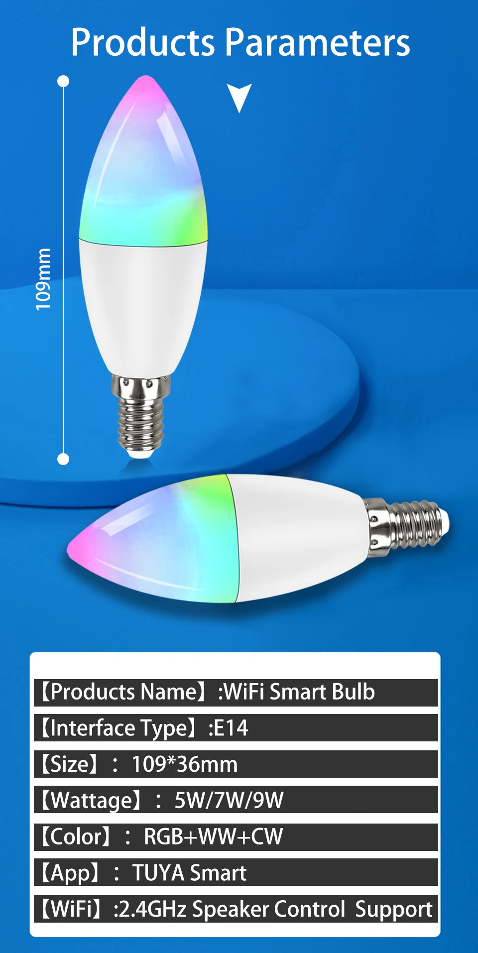 Tuya Smart WiFi LED Bulb E14 Candel Light 5W 7W 9W 220V Dimmable RGB Lamp APP Voice Control Alexa Google Assistant Home Decor