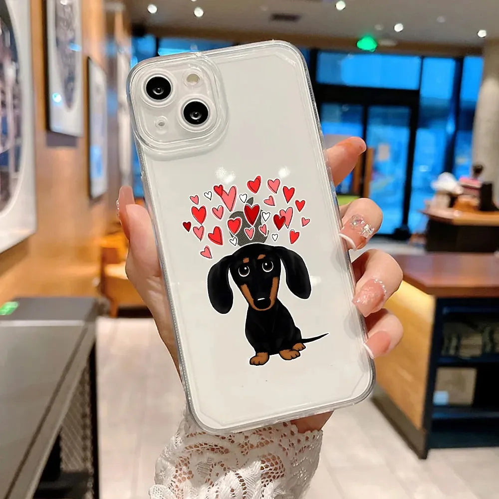 Cute Dachshund Bulldog Phone Case for iPhone 16 11 12 13 14 15 Pro Max Mini SE 7 8 Plus Animal Cover Cartoons Dog Fundas Coque