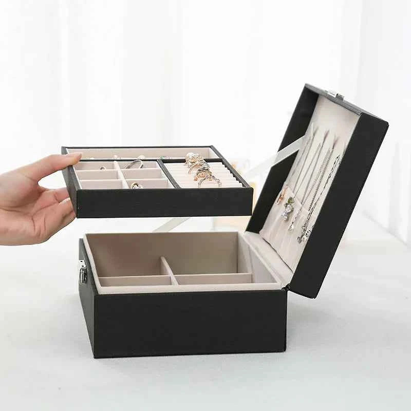 Double-layer Wooden Jewlery Box Ring Box Jewelry Boxes and Packaging with PU Leather Jewelry Storage Organizer and Makeup Case
