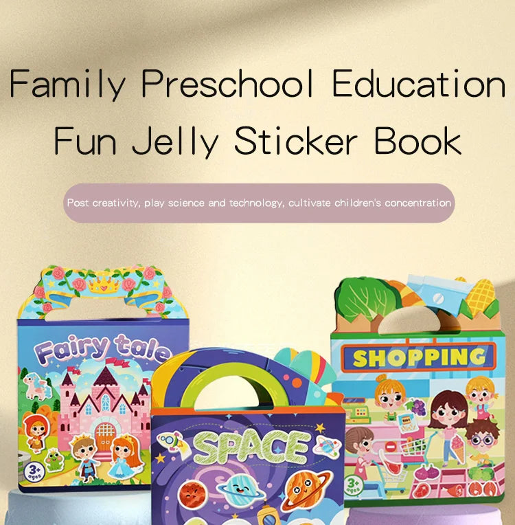 Kids' DIY Creative Jelly Sticker Book Reusable Portable Quiet Busy Paste Sticker Toy for Children