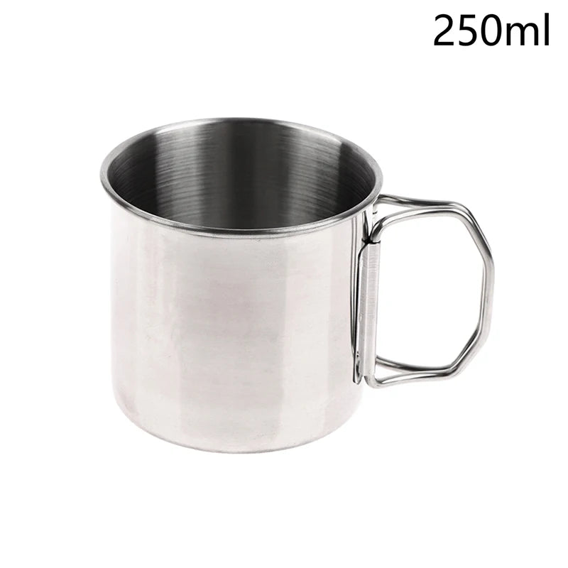 1Pc Stainless Steel Folding Portable CarabinerOutdoor Handle Cup Camping Cups for Home Outdoor Camping Accessories