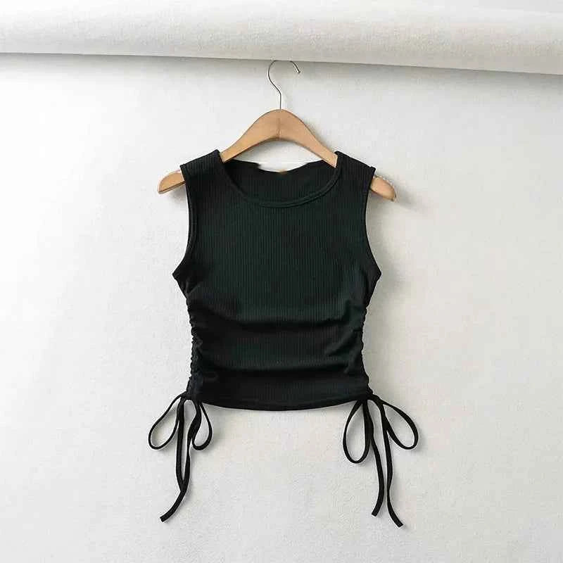 2025 Summer NEW Arrival Women Solid Color Sexy Causal Crop Top With String Both Side Club For Fashion Ladies