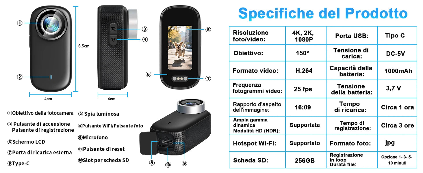 4K Mini Thumb Sports Camera Magnetic Pocket Action Pet Camera  Wearable Bodycam Miniature Waterproof Motorcycle Helmet Camcorder