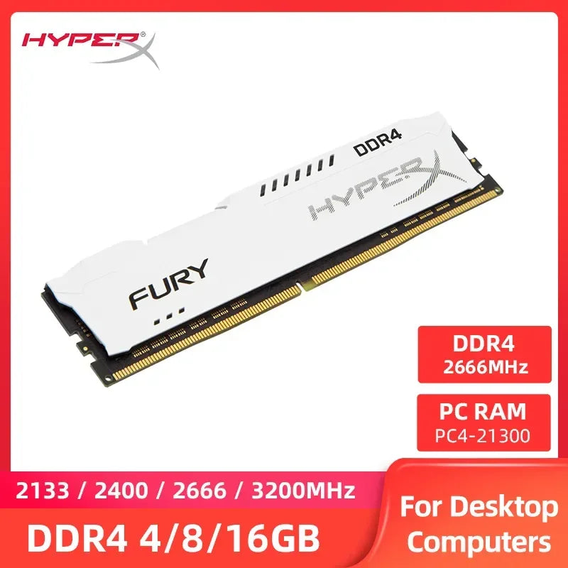 HyperX Fury Memory RAM DDR4 4GB 8GB 16GB 3600MHz 3200MHz 2666MHz 2400MHz 2133MHz Desktop Memory DIMM PC4-25600 21300 1.2V 288Pin