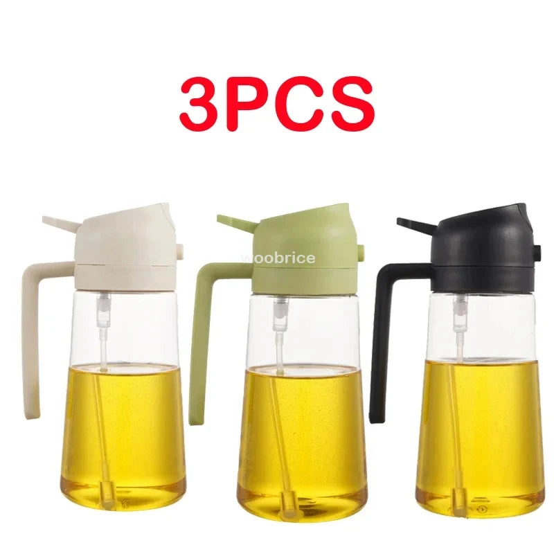 2-in-1 Plastic Oil Dispenser Sprayer 16oz Leakproof Olive Oil Bottle for Cooking Air Fryer BBQ  Picnic Kitchen Tools