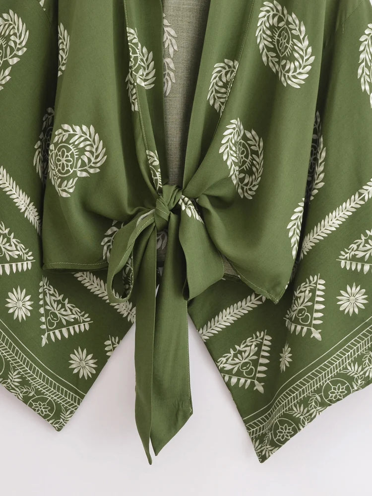 Vintage Women Fashion Boho Kimono Short Robe Swimsuits Floral Print Batwing Sleeves Bohemian Bikini Cover-Ups Beachwear