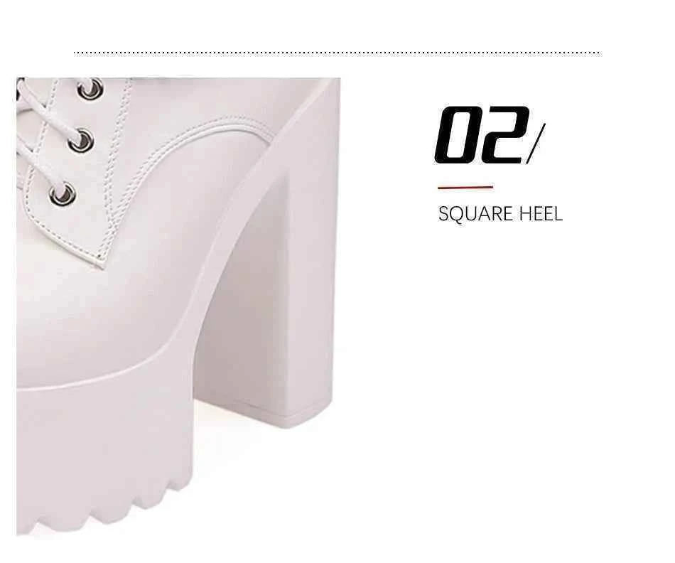 Gdgydh Gothic Buckle Strap Ankle Boots Women Faux Leather Platform Block Chunky Heels Chain Ultra High Heels Motorcycle Boots