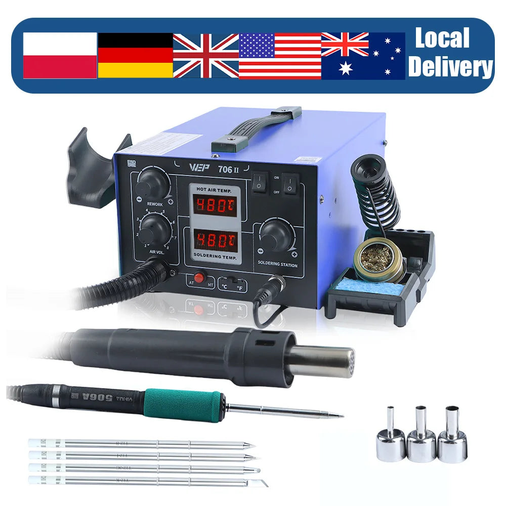 WEP 706-II T12 Soldering Station With Hot Air Gun Air Pump Welding Iron  2-in-1 Desoldering Reowrk Station PCB SMD Repair Tool
