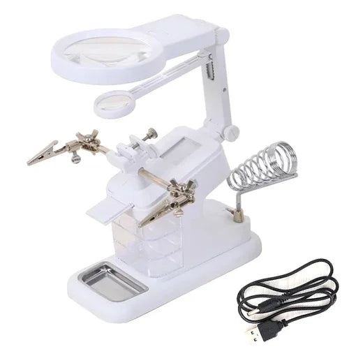 LED Light Desktop Magnifying Glass Soldering Station USB Adjustable Helping Hands Magnifier with LED Light and Alligator Clips