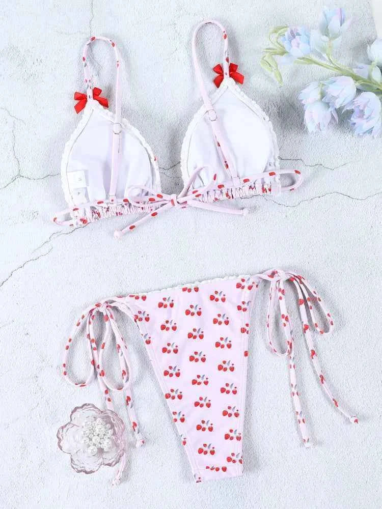 Triangle Bikinis Bow Swimsuit Women Sexy Swimwear Bandage Bikini Set Summer Biquini Female Beachwear Low Waist Thong Swimsuits
