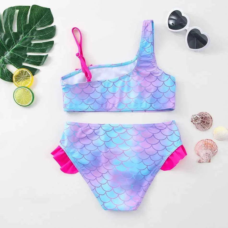 2-10Y New Fashion Kid Rainbow Design Bikini Set Lovely Two Pieces Child Swimwear Cute Girl Flouncing Swimsuit Summer Beachwear