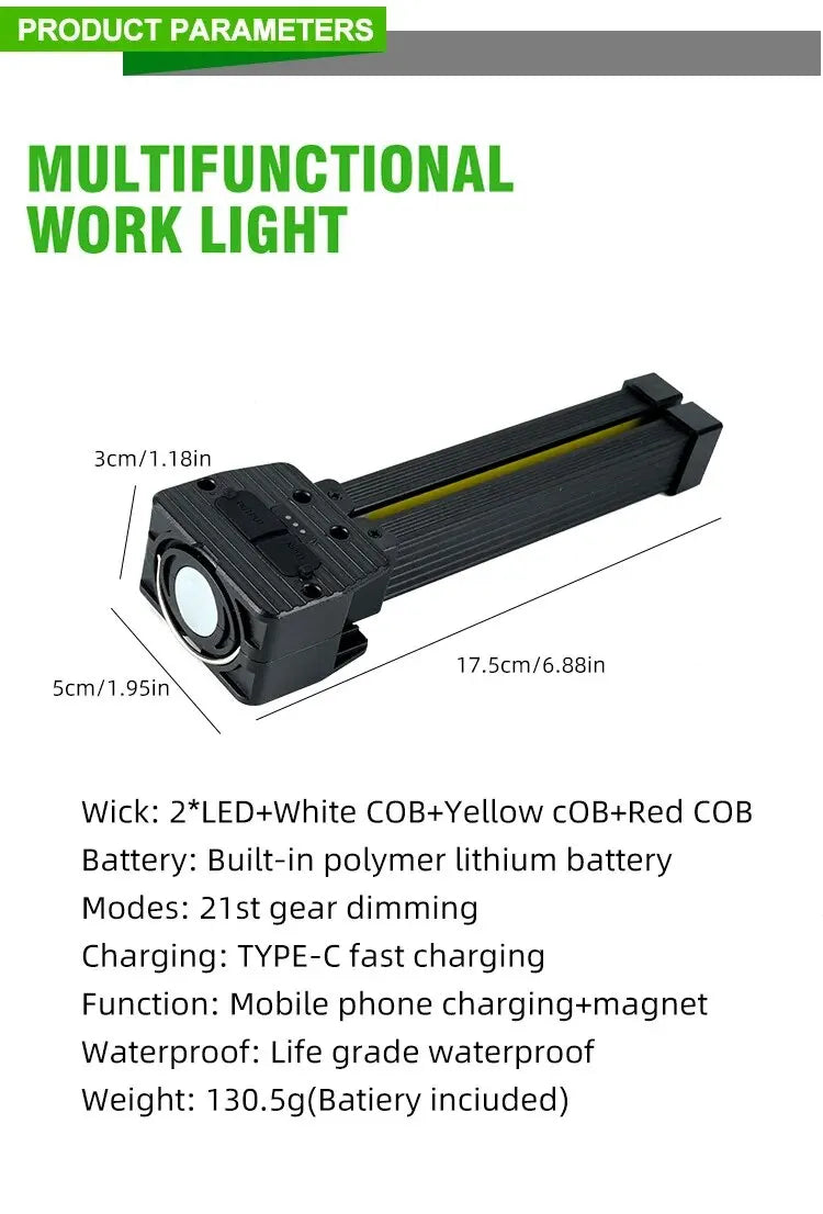 Strong Flashlightoutdoor Multifunctional Camping Lightingflashlight Auto Repair Work Lightfolding COB Light