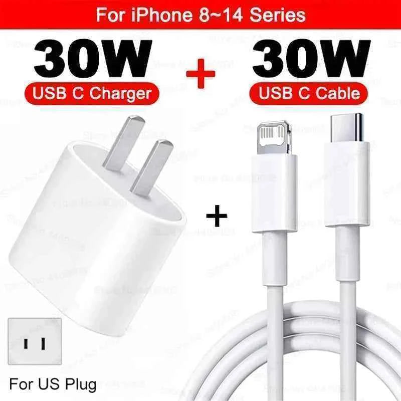 For Apple 30W Charger USB Type C Fast Charger For iPhone 13 15 17 14 12 11 16 Pro Max Plus PD Charger Charging Cable Accessories