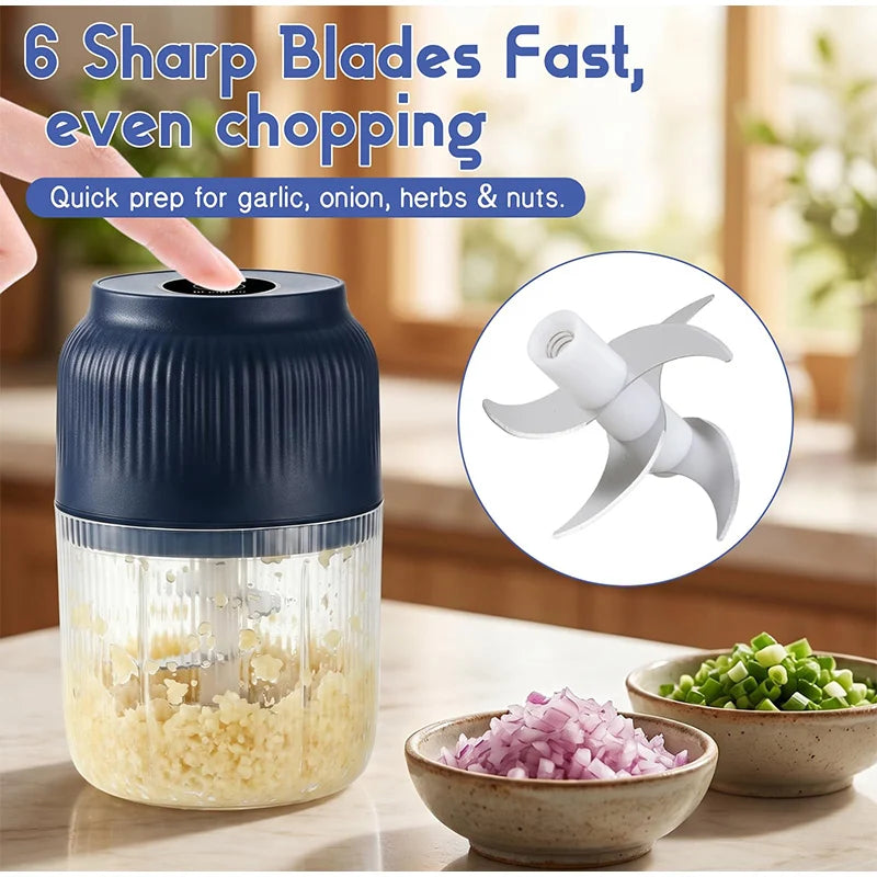 New Electric Garlic Puree Blender Kitchen Mini Food Chopper Meat Grinder With 6 Stainless Steel Blades Small Vegetable Chopper