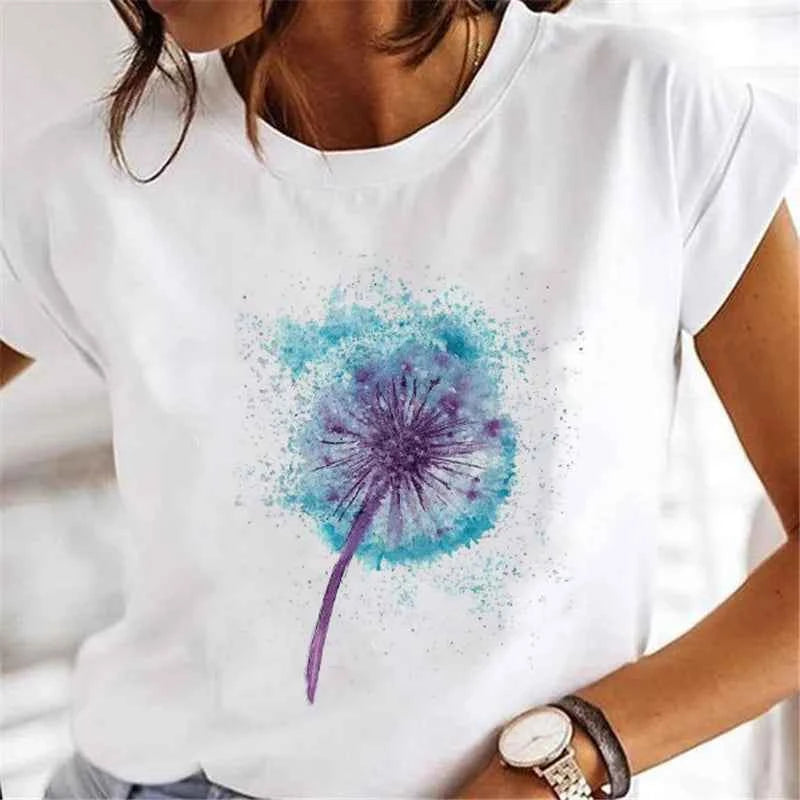 Women's Short-sleeved T-shirt Feather Fashion Print Instagram Base Shirt Women Clothes  Tops  Aesthetic Clothes Graphic T Shirts