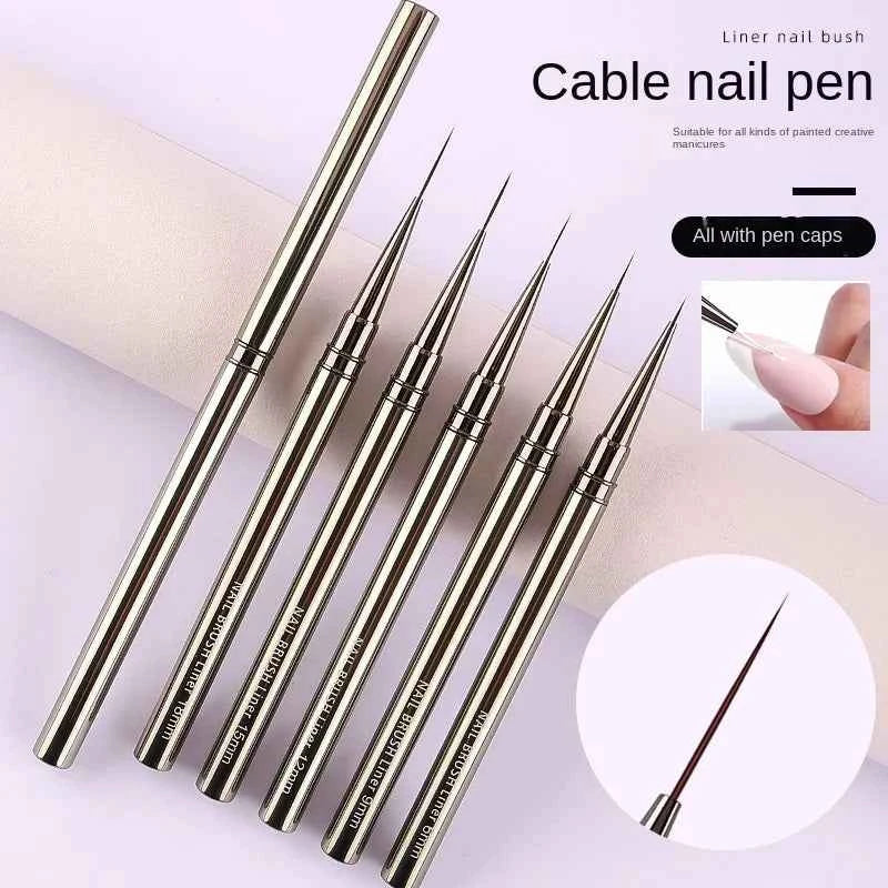 5PCS/set 6/9/12/15/18mm Nail Liner Brush Set Drawing Lines Stripe Painting Flower Pen Nail Art Manicure Metal Handle Brush Set