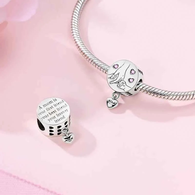 Original 925 Sterling Silver Charm Bead Mother's Day Love Heart Family Charm Bead Pendant Fits Bracelet Womens Jewelry Gifts