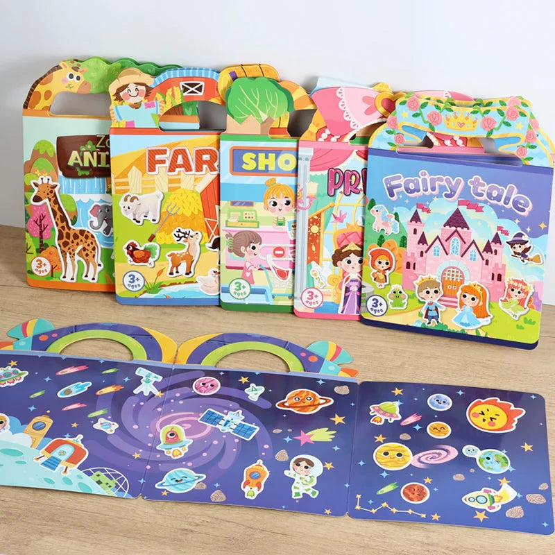 Kids' DIY Creative Jelly Sticker Book Reusable Portable Quiet Busy Paste Sticker Toy for Children