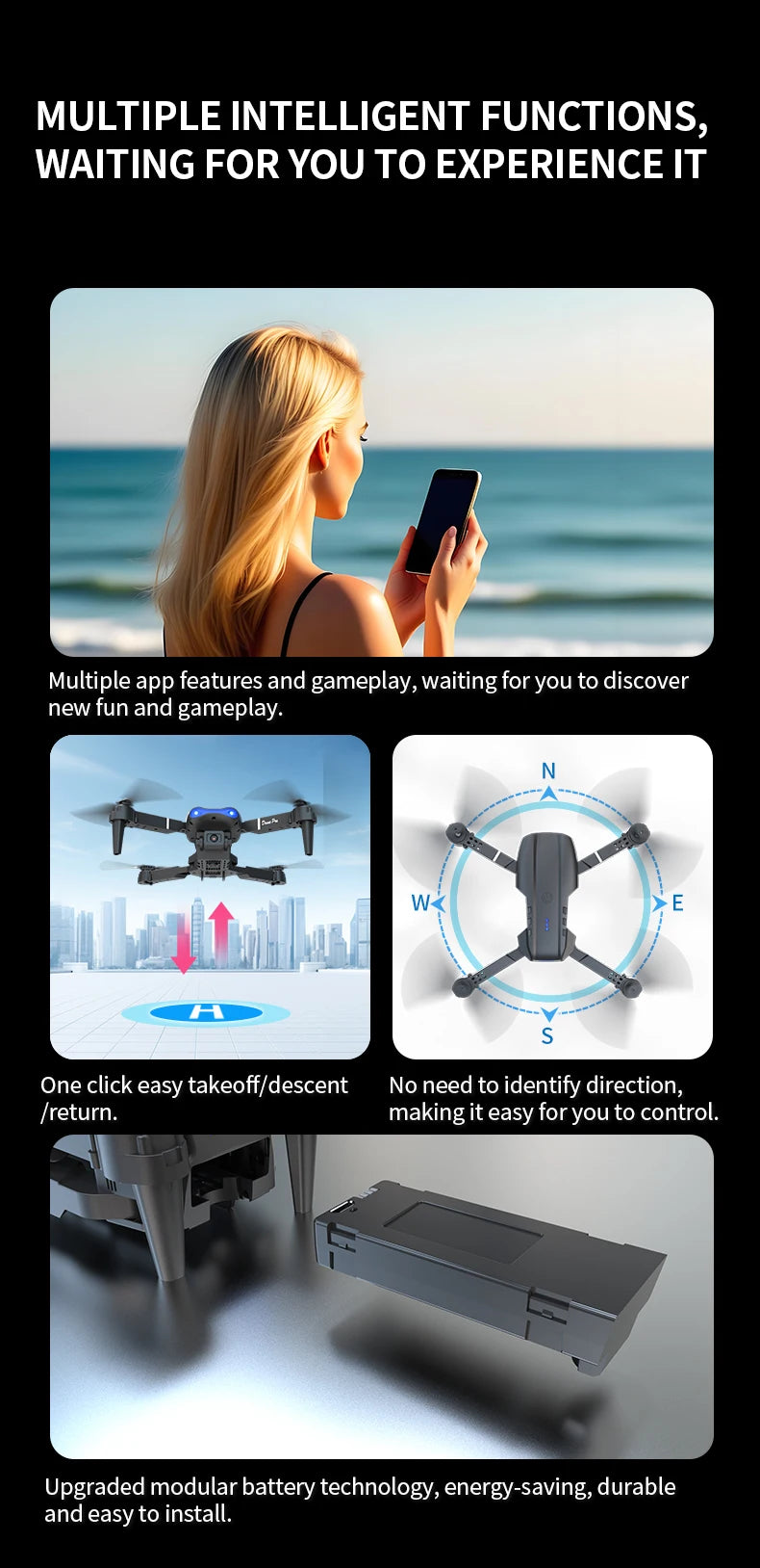 ZNLYRION RC Drone 4K Dual Camera  E99 PRO Optical Flow Obstacle Avoidance Foldable FPV Quadcopter Toy for Beginners