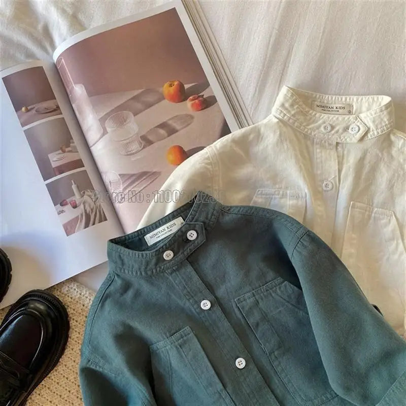 Baby Shirt New Band Collar Cotton Long Sleeve Shirt Coat Boys Girls Tops Clothes