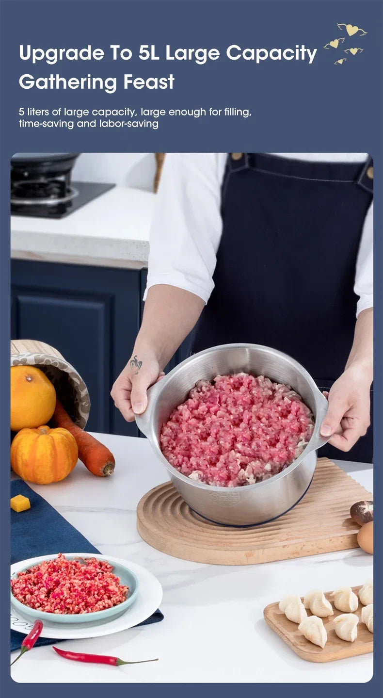 5L EU Electric Food Grinder Multifunctional Vegetable Chopper Blender Large Capacity Meat Mincer for Household Cooking
