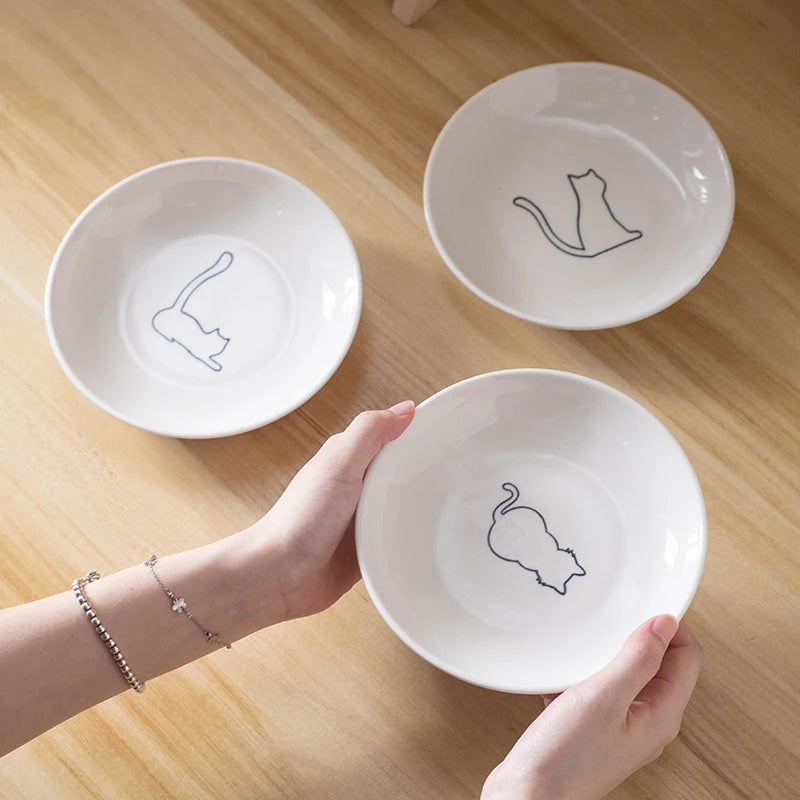 Ceramic Cat Food Bowl with Non-Slip Base for Kittens